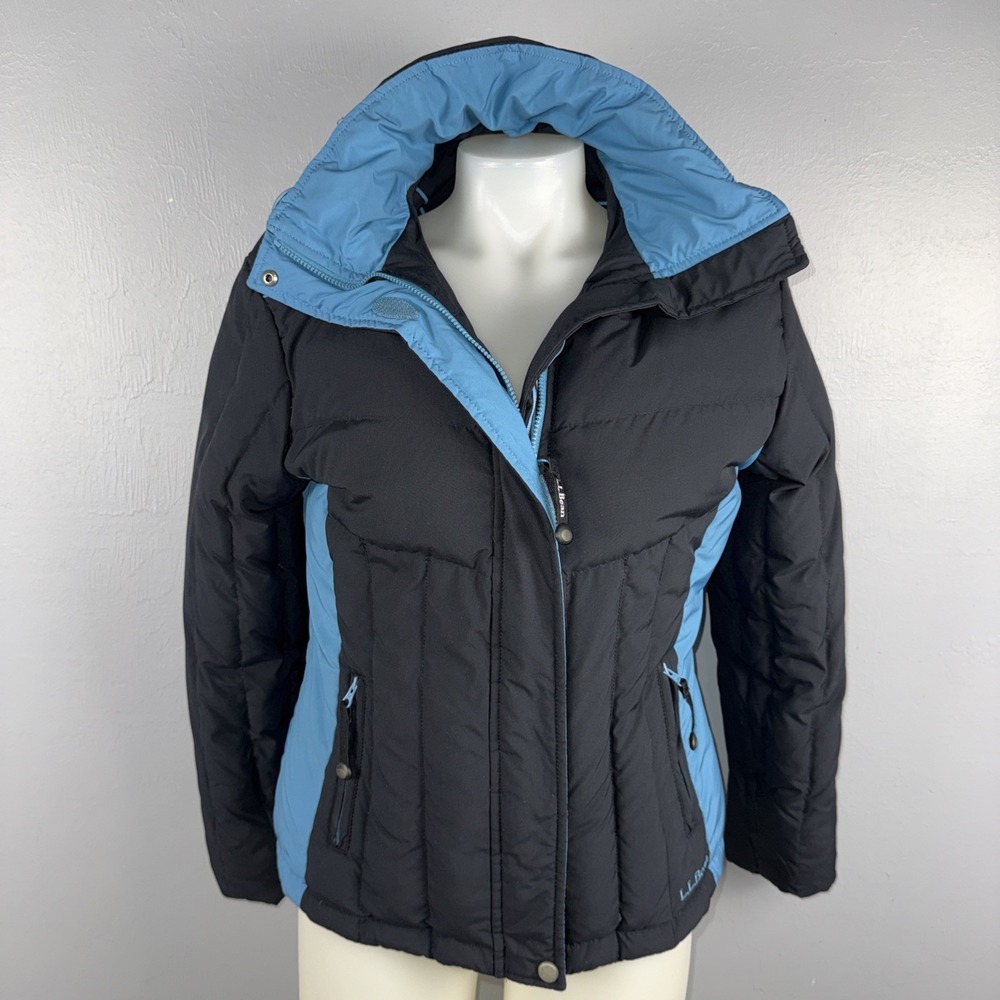 L.L. Bean Winter Puffer Ski Jacket Women's S Black Blue Down Filled